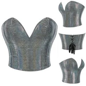 💖 Shimmering Silver Corset Crop Top-CUTE!! 💖